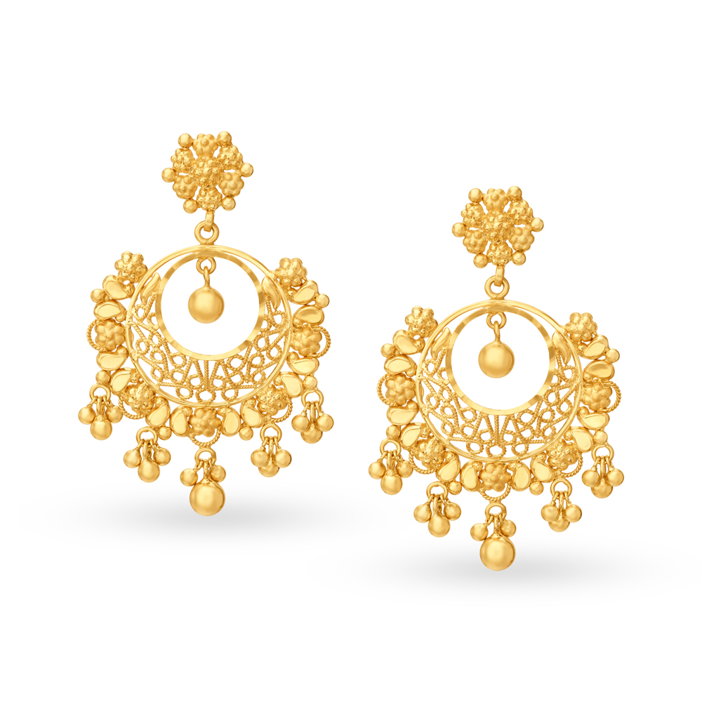 Floral Jali Work Gold Drop Earrings