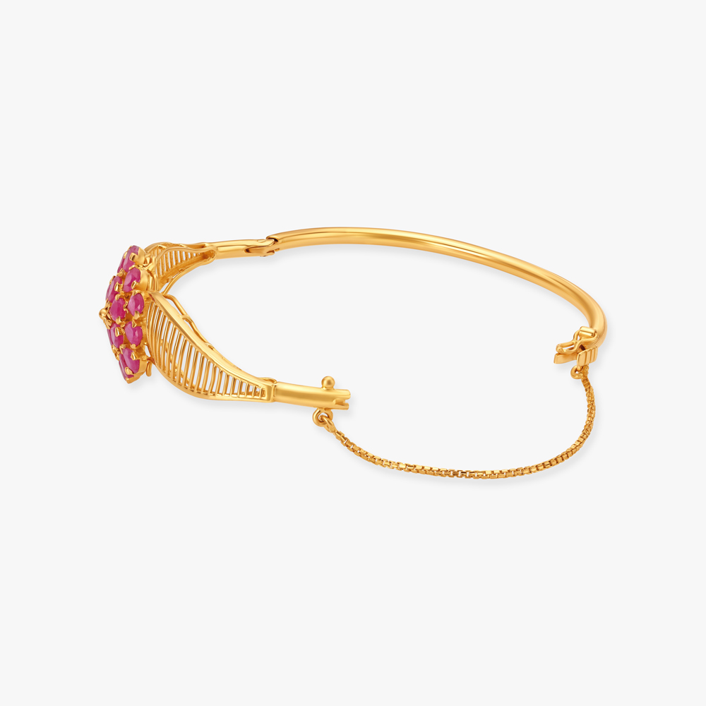 Graceful Gilded Ruby Blooms Bangle