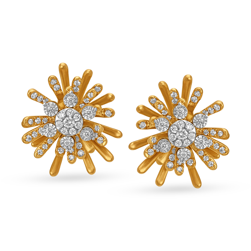 Eccentric 18 Karat Yellow And White Gold And Diamond Floral Studs