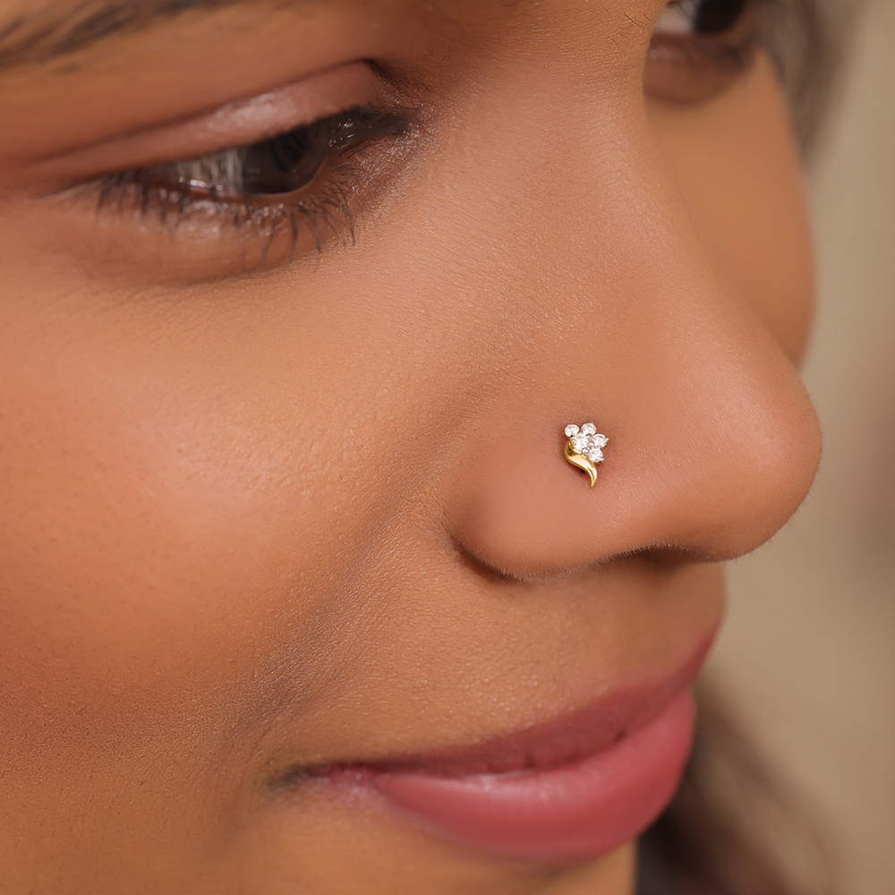 14KT Yellow Gold Diamond Nose Pin