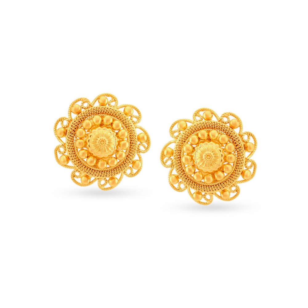 Exquisite Floral Gold Stud Earrings