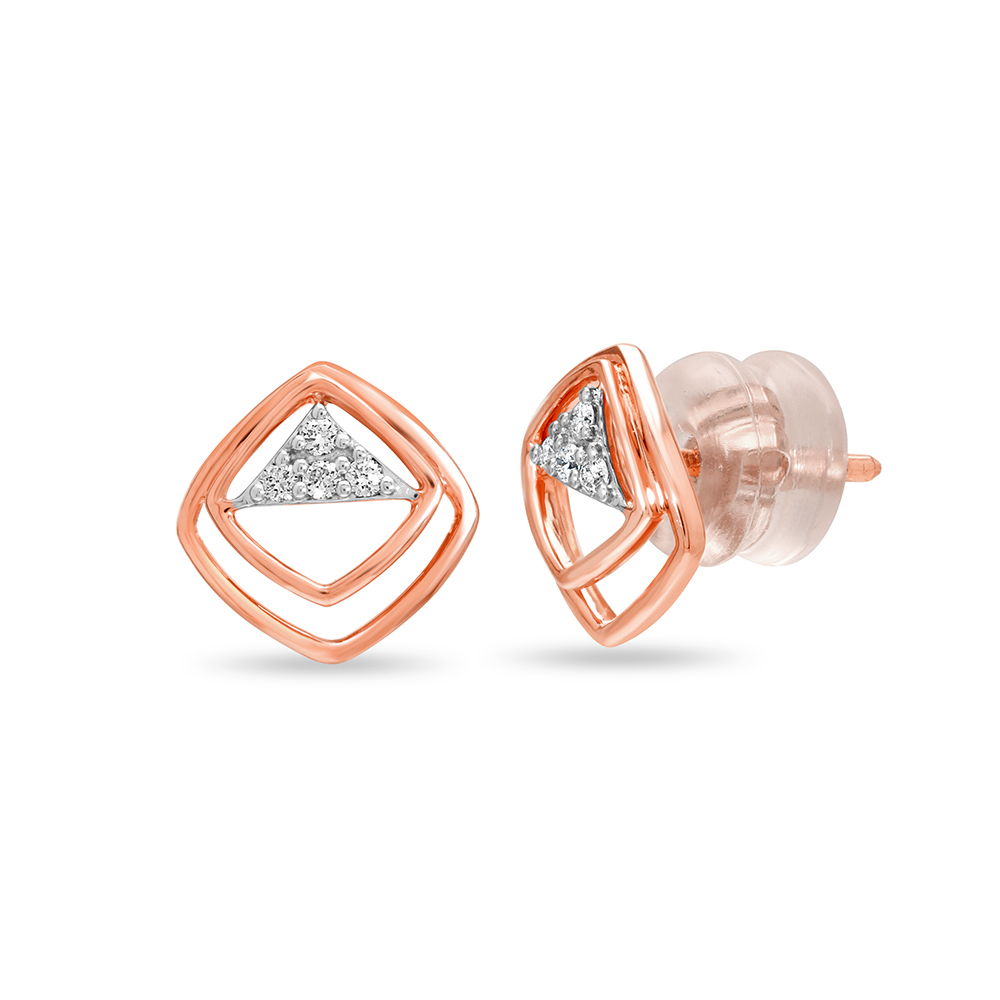 14Kt Rose Gold Geometric Glimmer Diamond Stud Earring