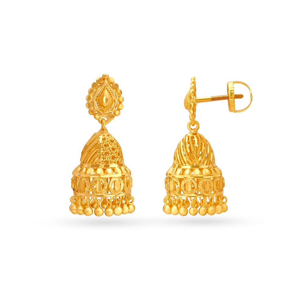 

Traditional Yellow Gold Filigree Jhumkas