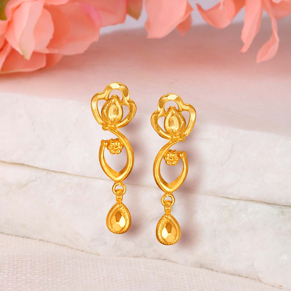 Hypnotic Floral Abstract Gold Drop Earrings