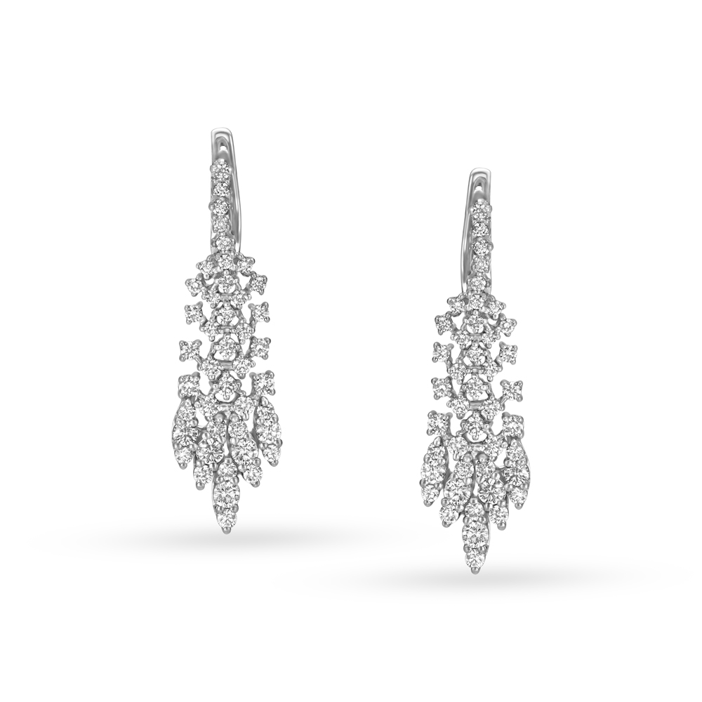 Alluring 18 Karat White Gold And Diamond Studded Hoops