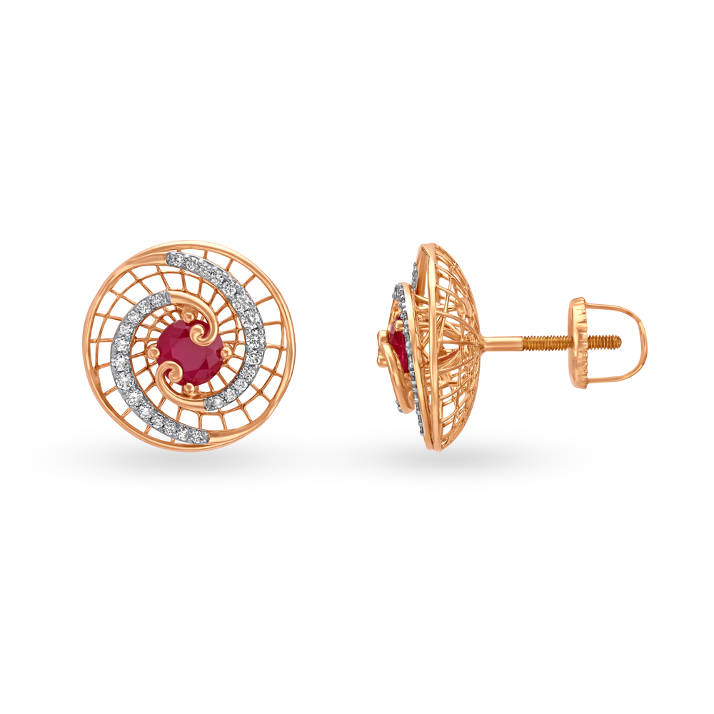 

Hypnotic 18 Karat Rose Gold And Diamond And Ruby Circle Studs