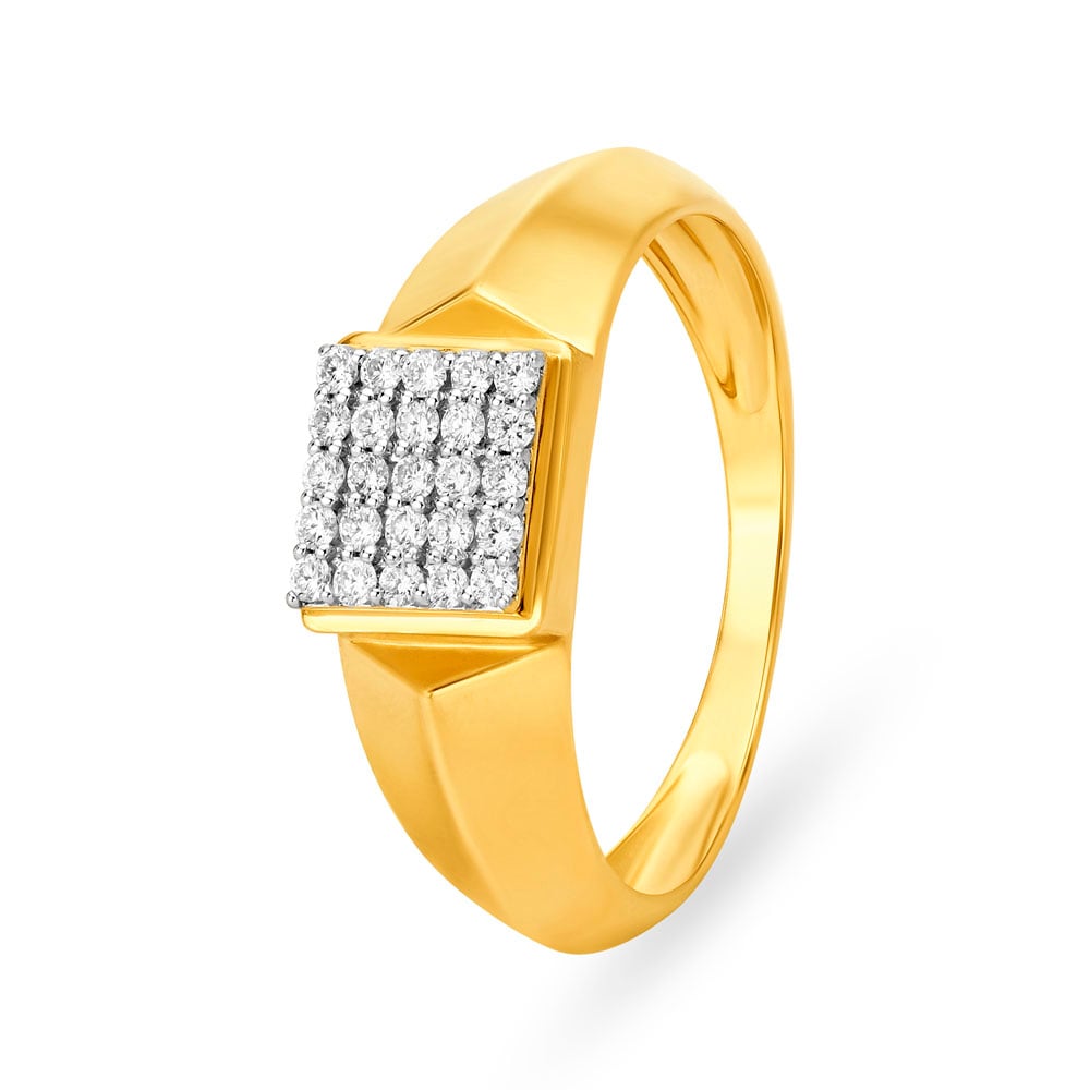 Opulent 18 Karat Gold Square Studded Ring