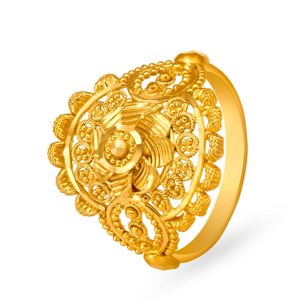 Antique 22 Karat Yellow Gold Floral Finger Ring