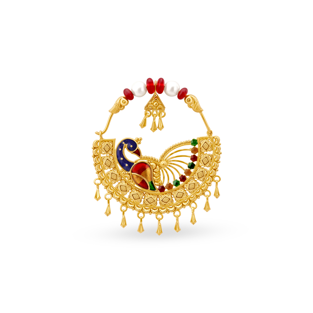 Majestic Exuberant Peacock Inspired Gold Nath