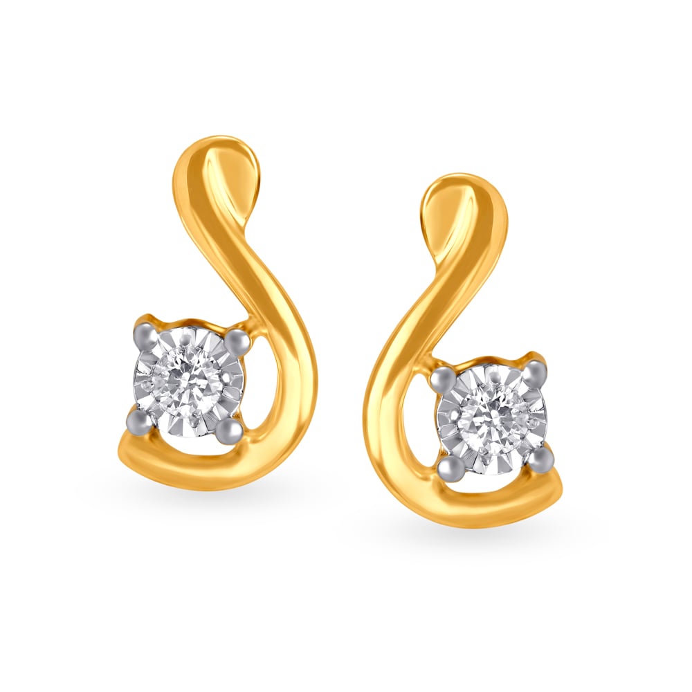 Bright Dainty Gold and Diamond Stud Earrings