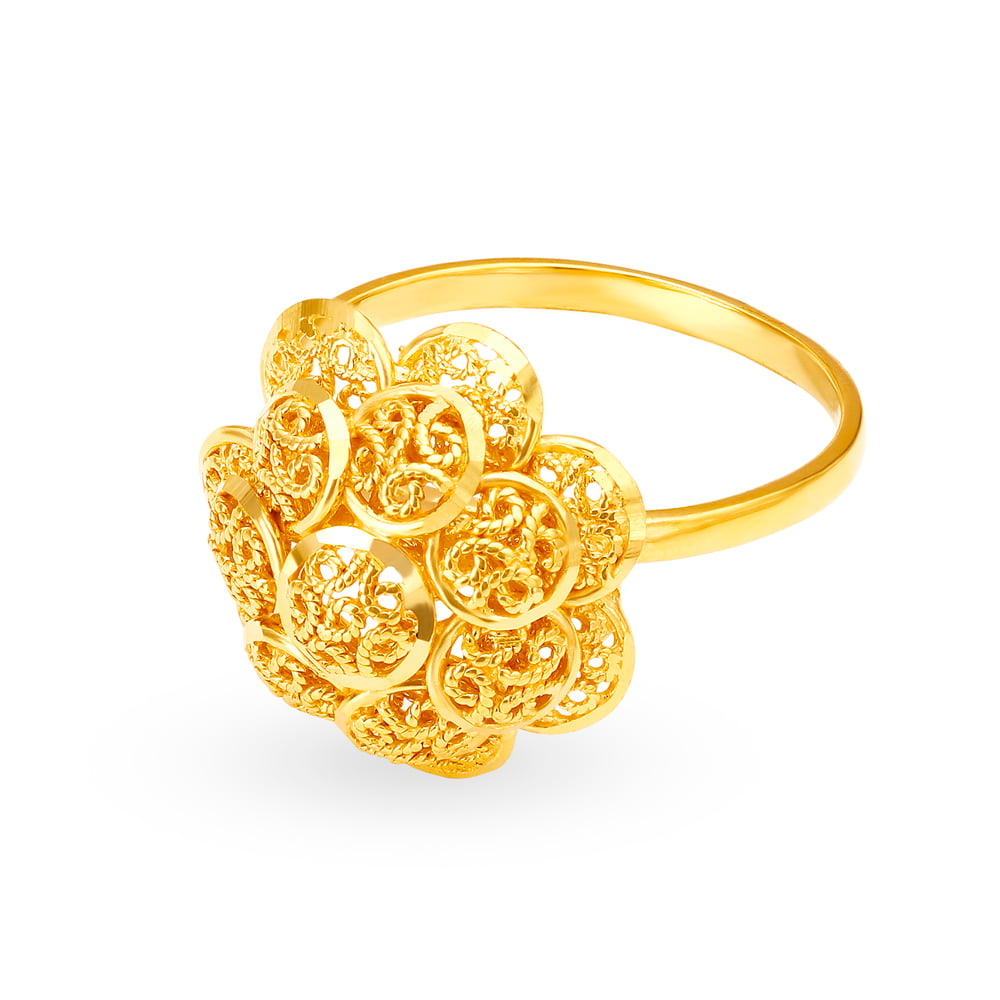 

Unique 22 Karat Yellow Gold Ring With Filigree Pattern