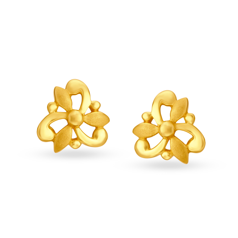 Fancy Gold Stud Earrings with Floral Look