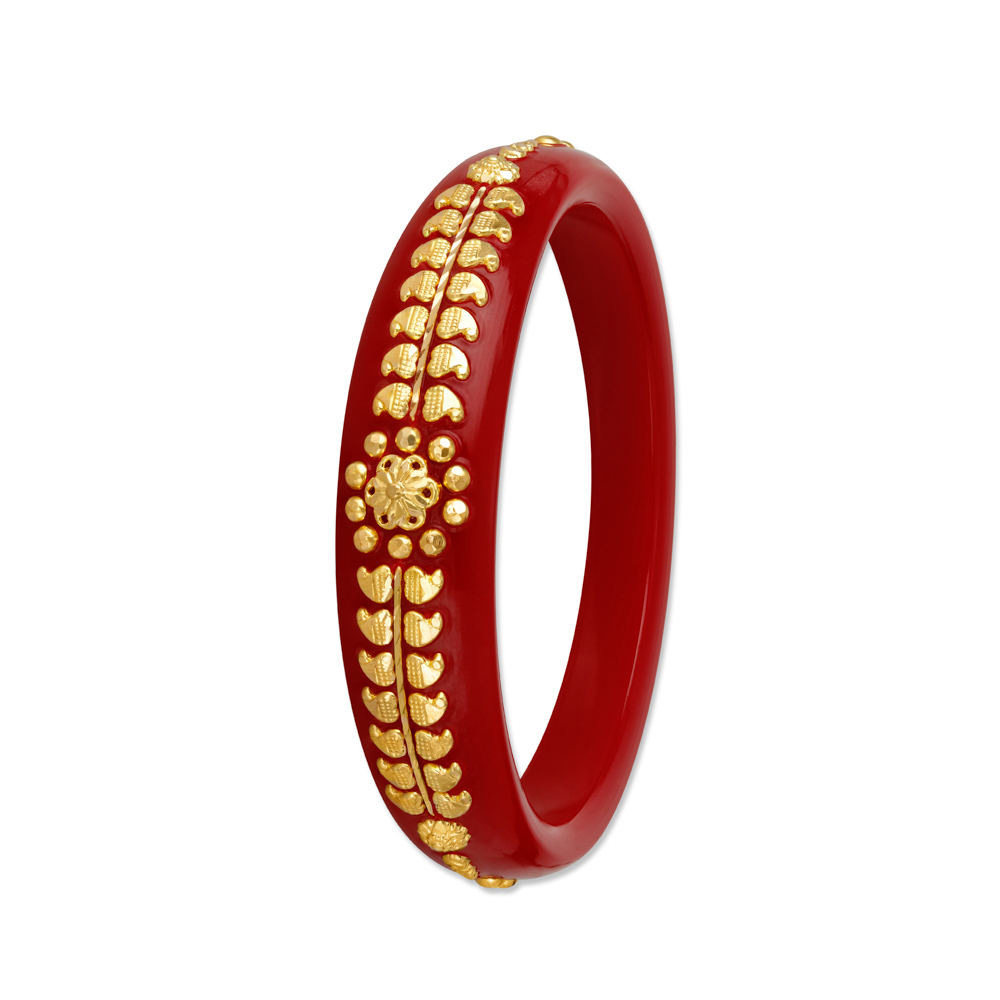 

Floral And Leaf Motif Pola Work Gold Bangle