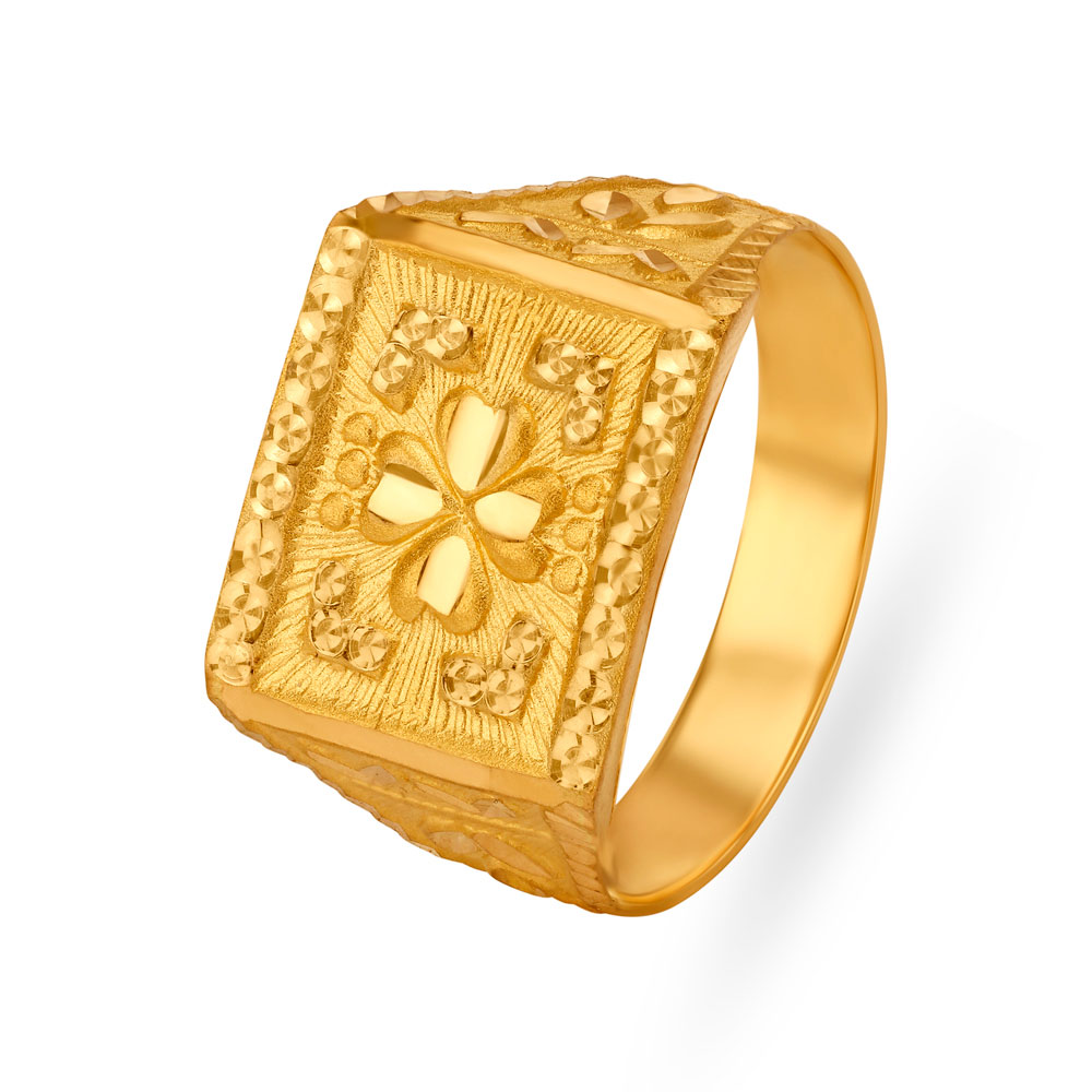 Bold Floral Gold Finger Ring for men