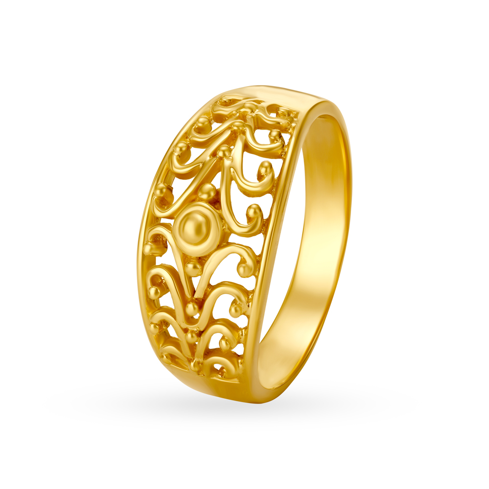 

Ornamented 22 Karat Yellow Gold Jaali Patterned Finger Ring