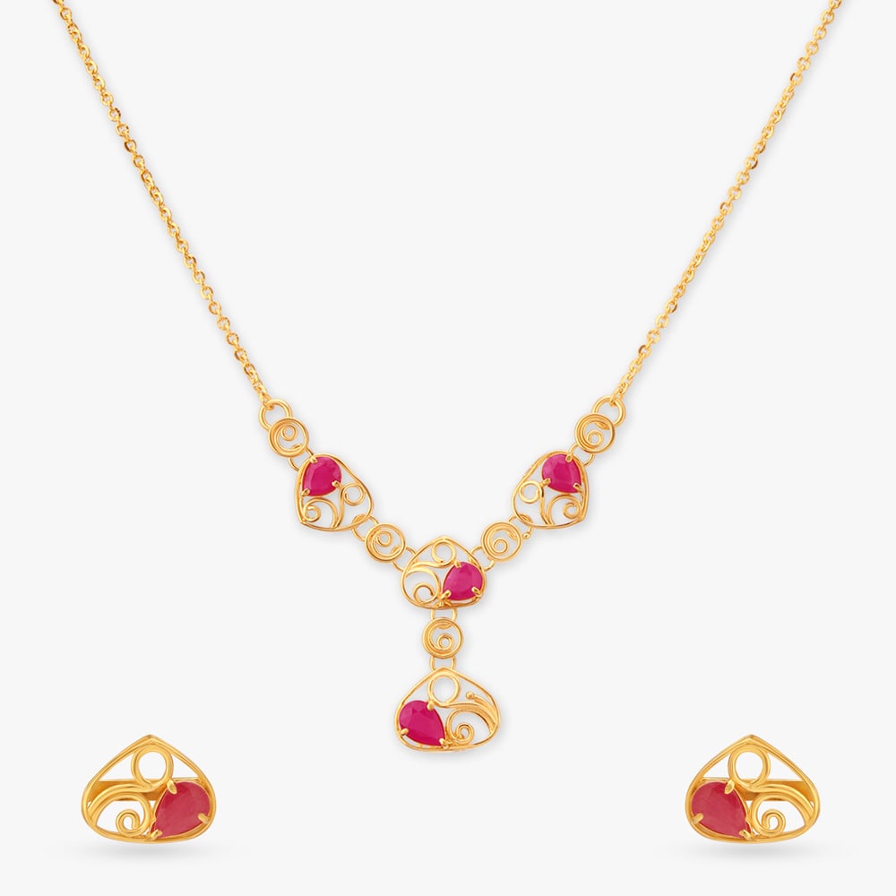 

Cascading Swirl Gold Necklace Set