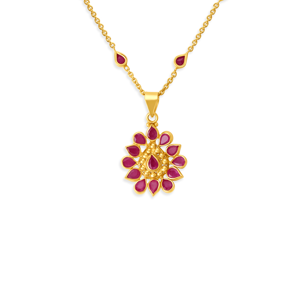 

Gleaming Ruby Petal Pendant with Chain