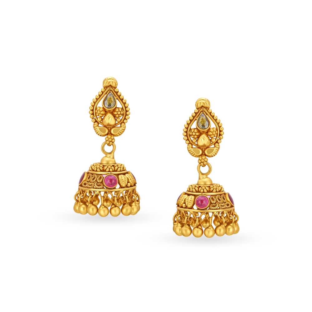 Ethereal Filigree Gold Jhumki Earrings