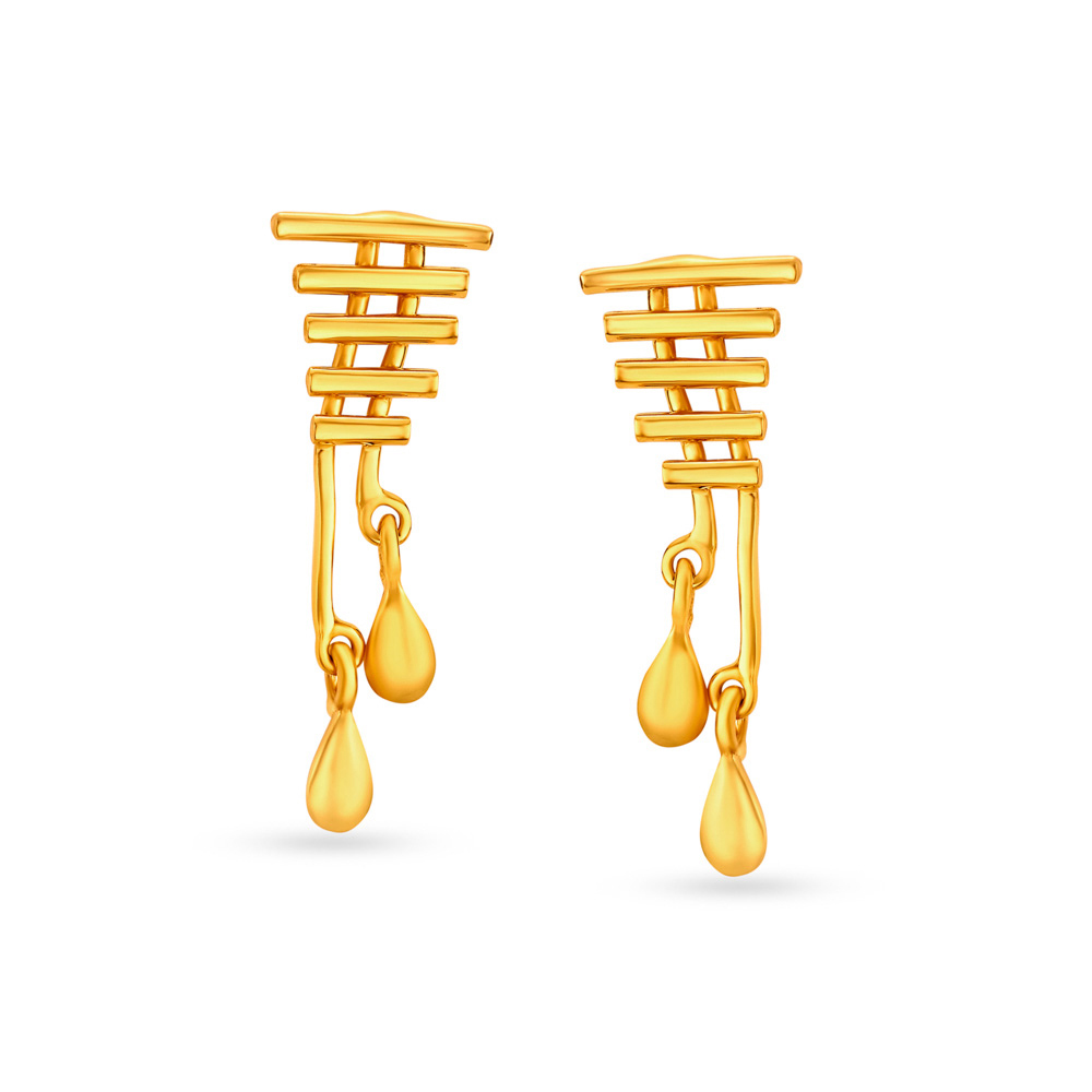 Eccentric Yellow Gold Asymmetric Drop Earrings