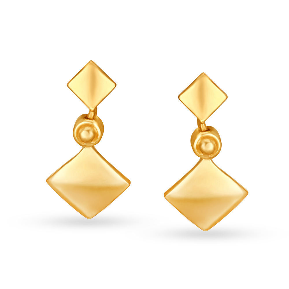 Geometric Yellow Gold Rhomboid Drop Earrings