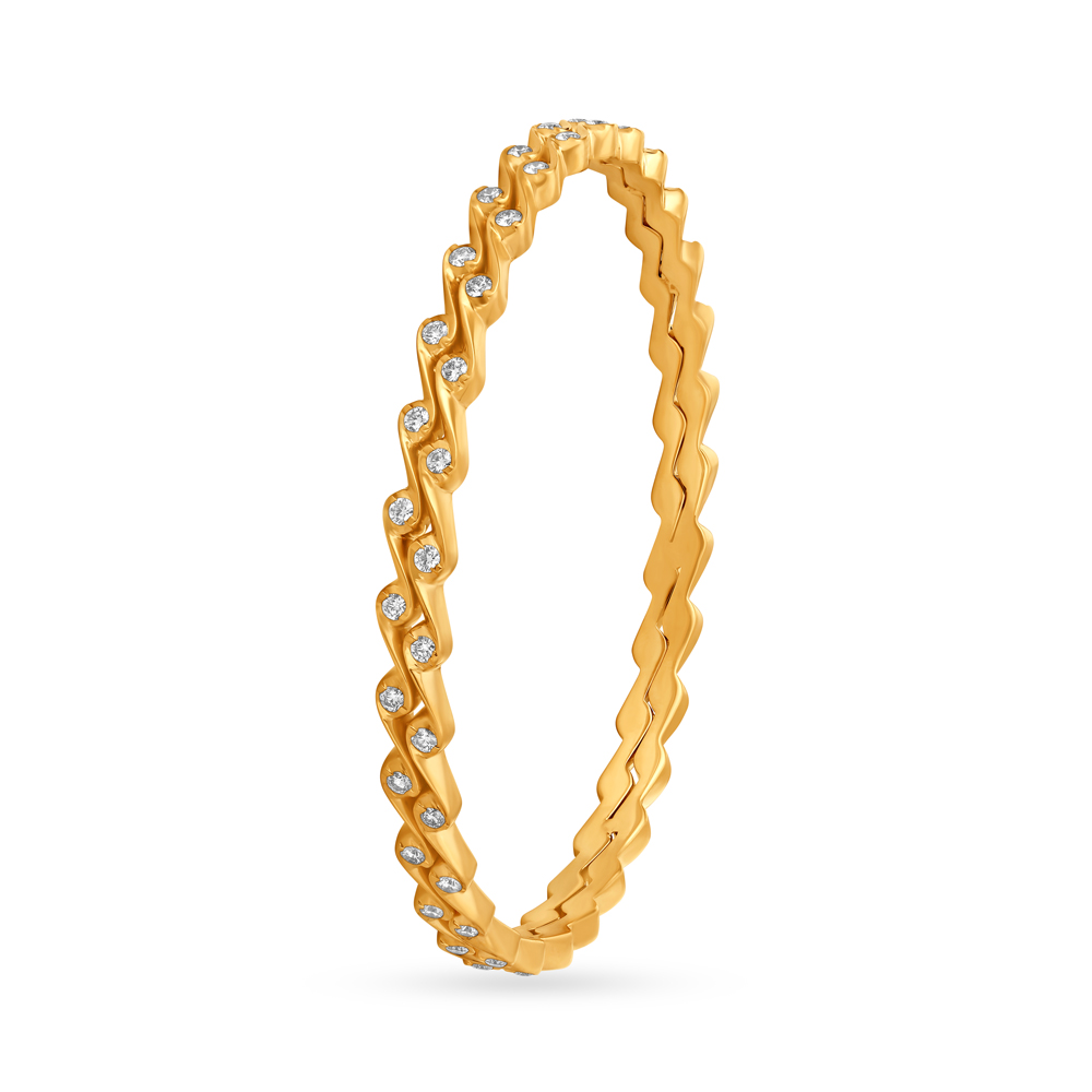 Zig Zag Gold And Diamond Bangle