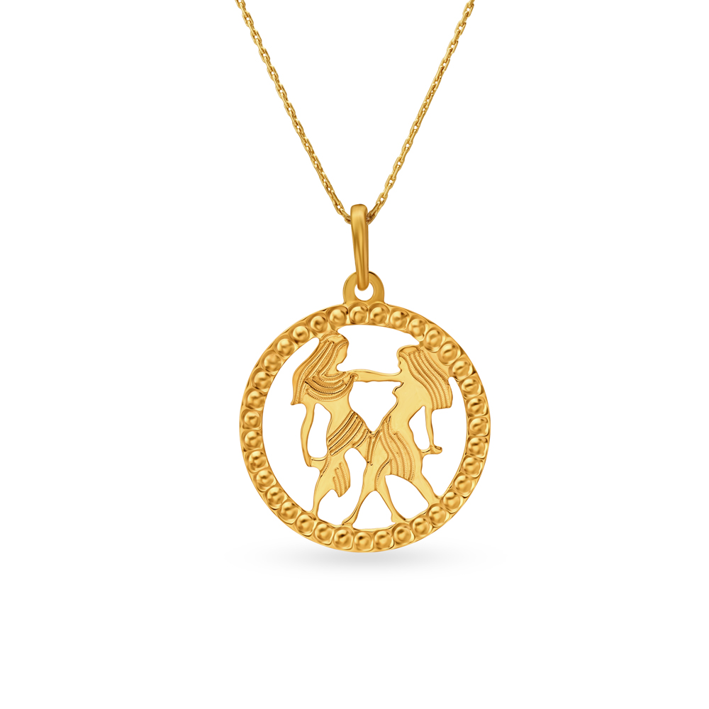 Gemini Zodiac Necklace 1/10 ct tw Diamonds 10K Yellow Gold 18