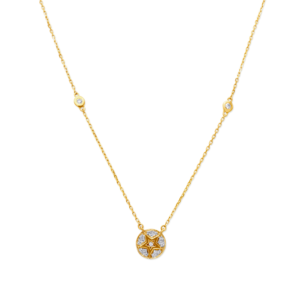 18 Karat Yellow Gold Diamond Pendant and Chain