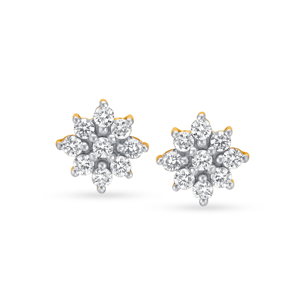 Striking Floral Navratna Diamond Stud Earrings