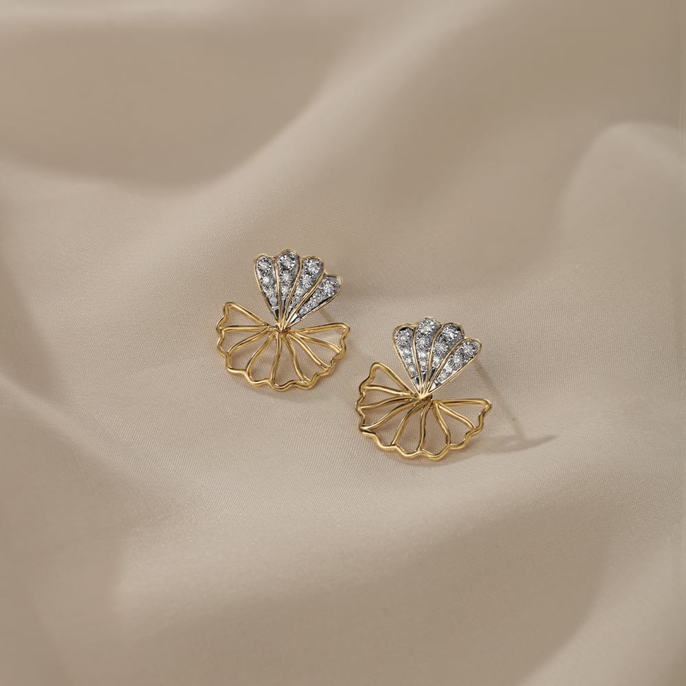 Floral Sparkle 14 Kt Gold & Diamond Stud Earrings