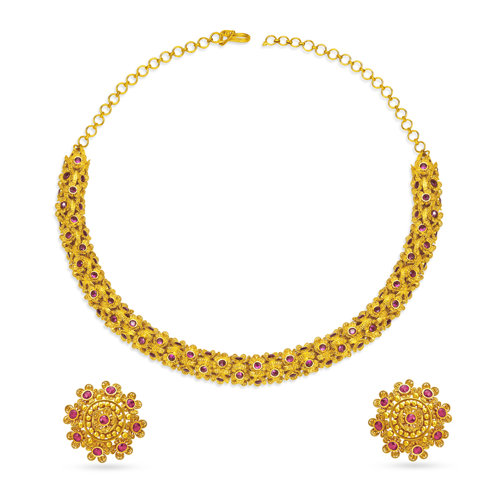 

Vibrant Artistic Gold Necklace Set