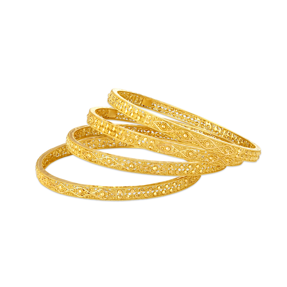 

Palatial Yellow Gold Floral Beaded Bangles