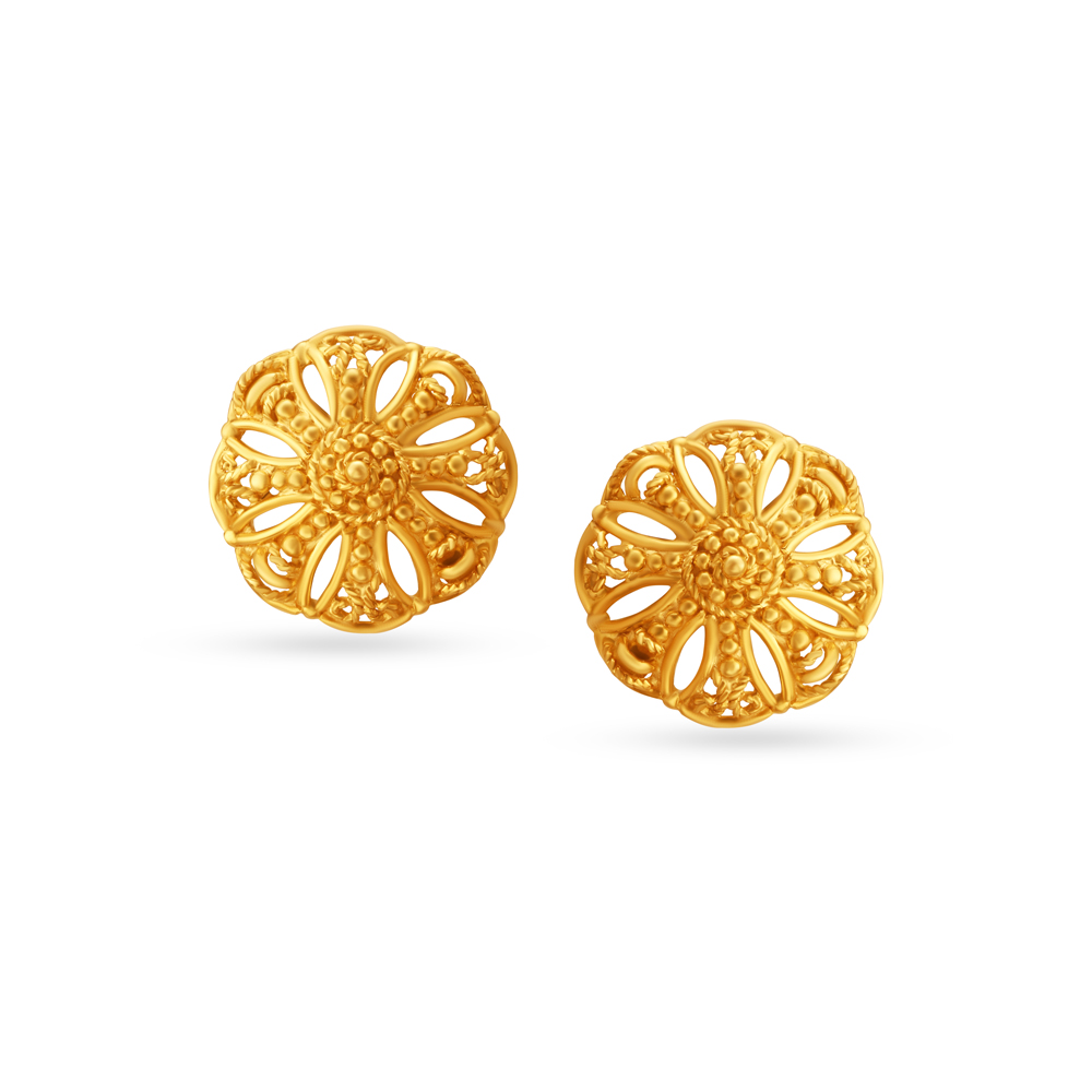 Elegant Floral Gold Stud Earrings