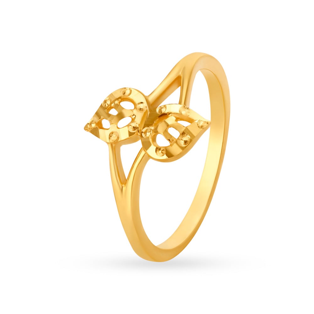 

Charming Yellow Gold Dual Leaf Finger Ring