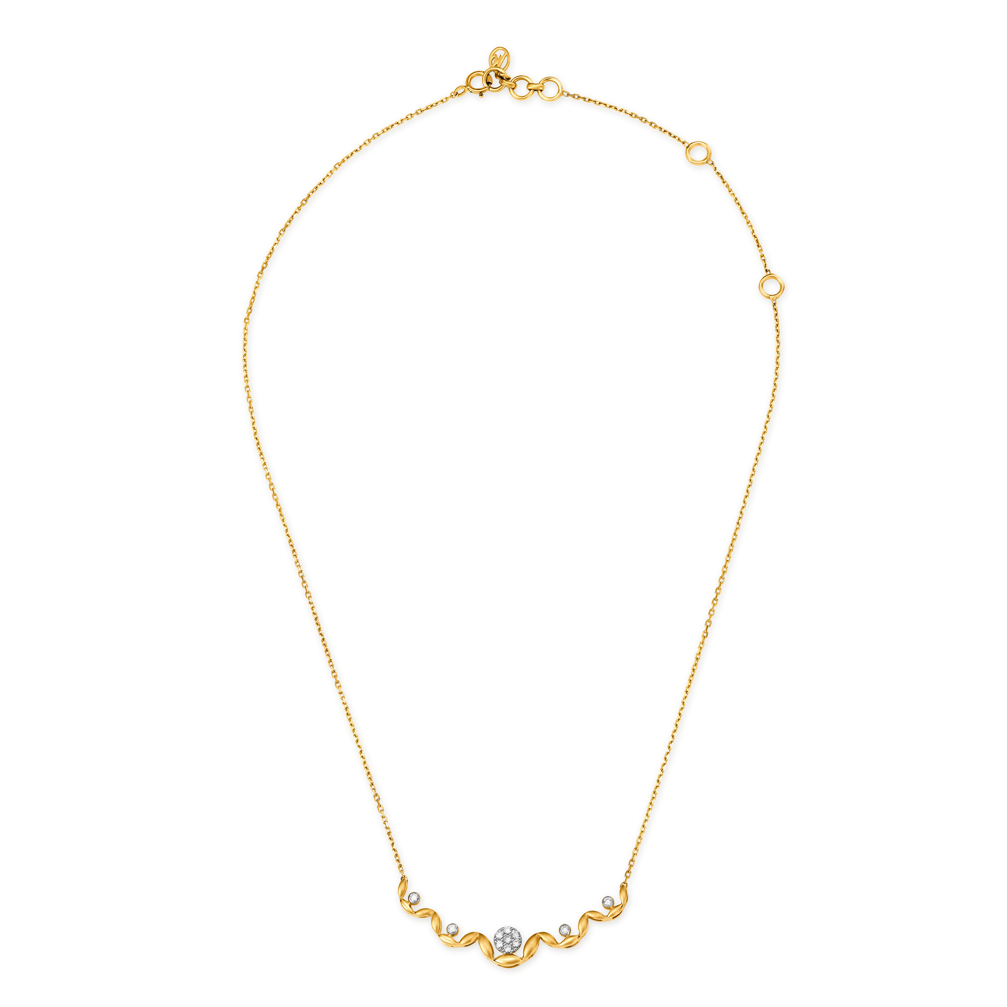 14KT Yellow Gold Necklace With Diamond Accented Swirl Pendant