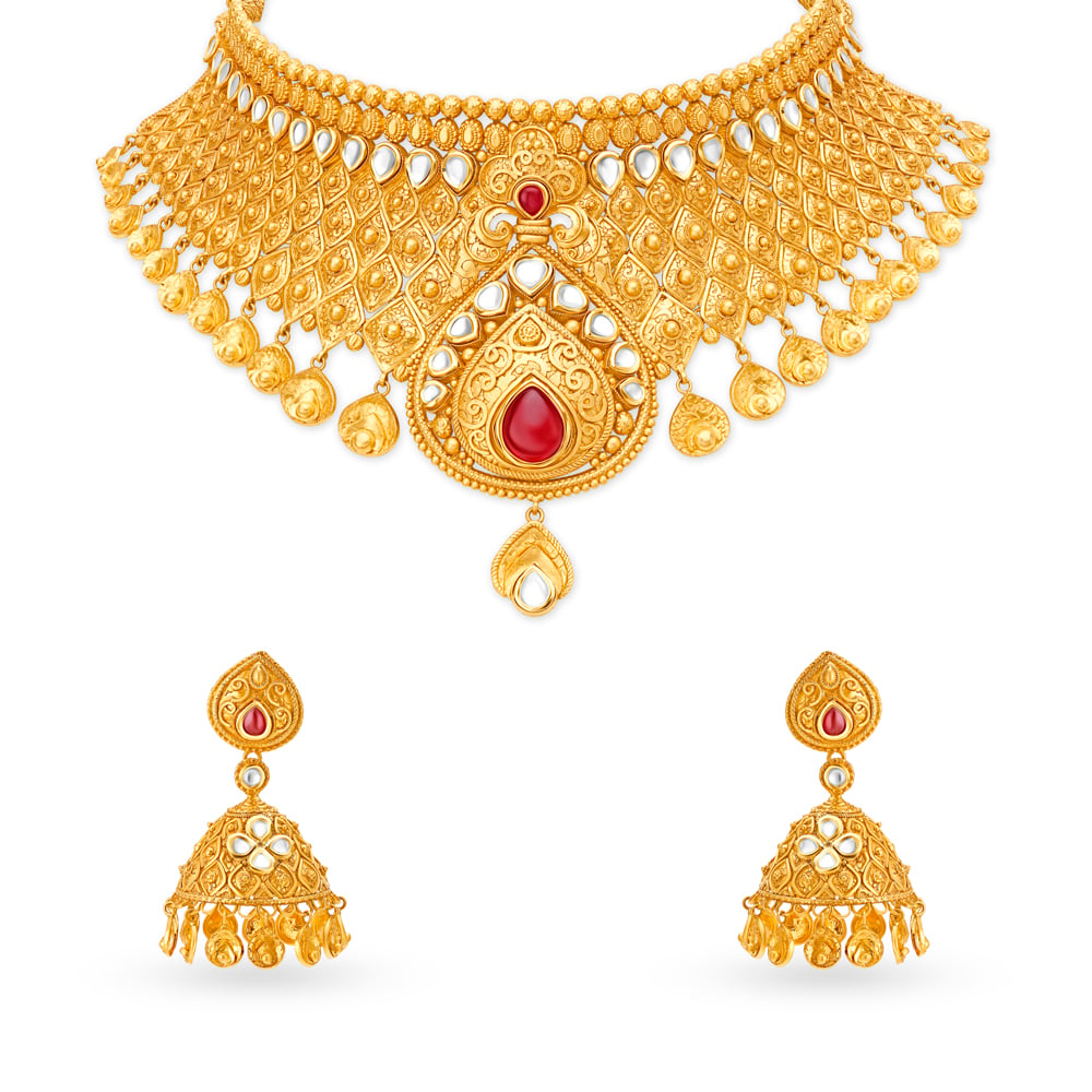 Traditional Gold and Glass Kundan Necklace Set