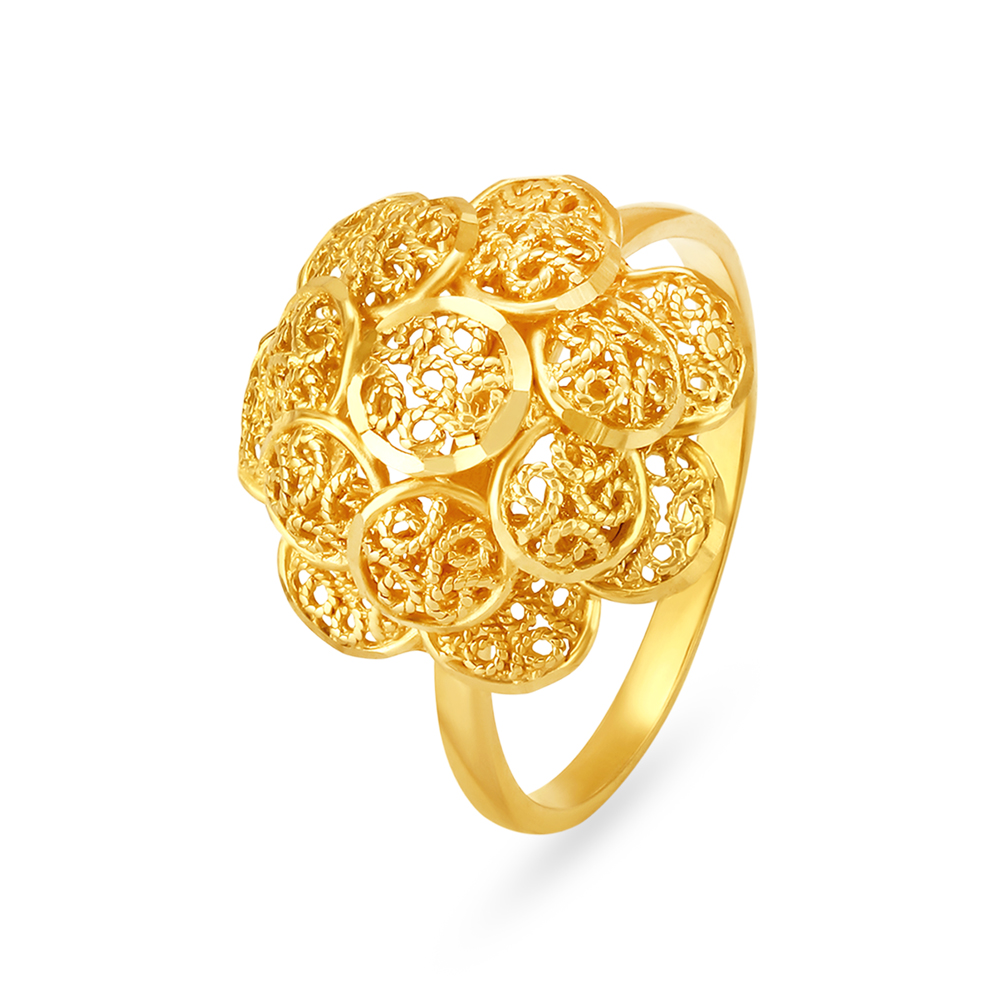 Unique 22 Karat Yellow Gold Ring With Filigree Pattern