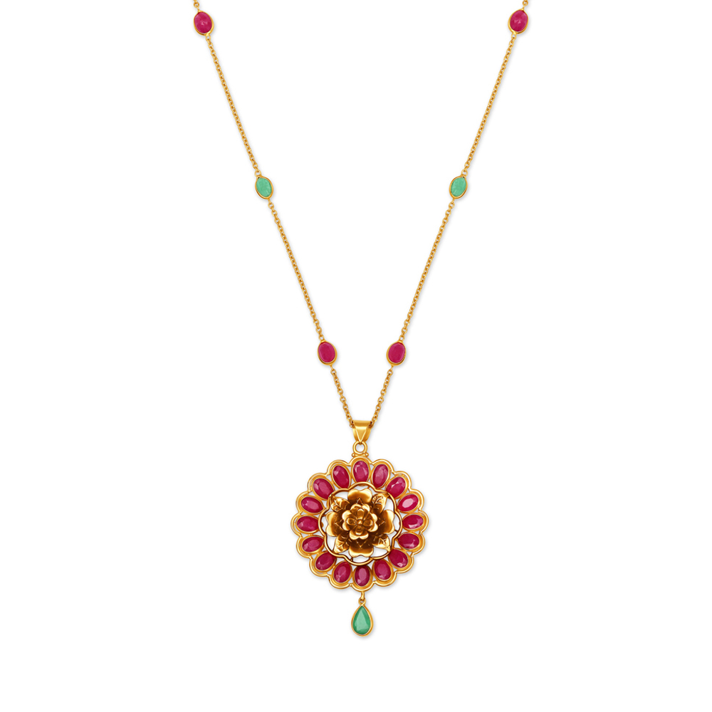 Opulent Ruby and Emerald Pendant with Chain