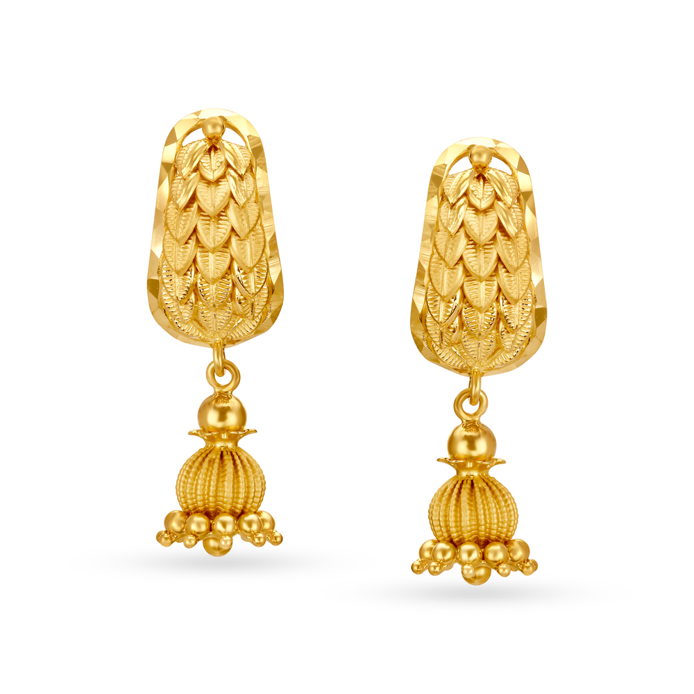 

Gorgeous 22 Karat Yellow Gold Leaf Patterned Drop Earrings