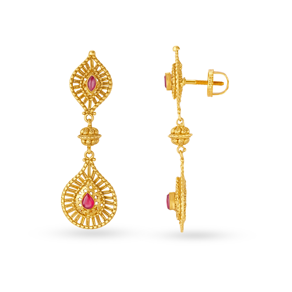 

Two Tiered Carved Gold Drop Earrings