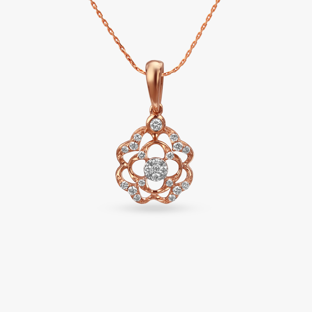 

Rosy Bloom Diamond Pendant and Earrings Set