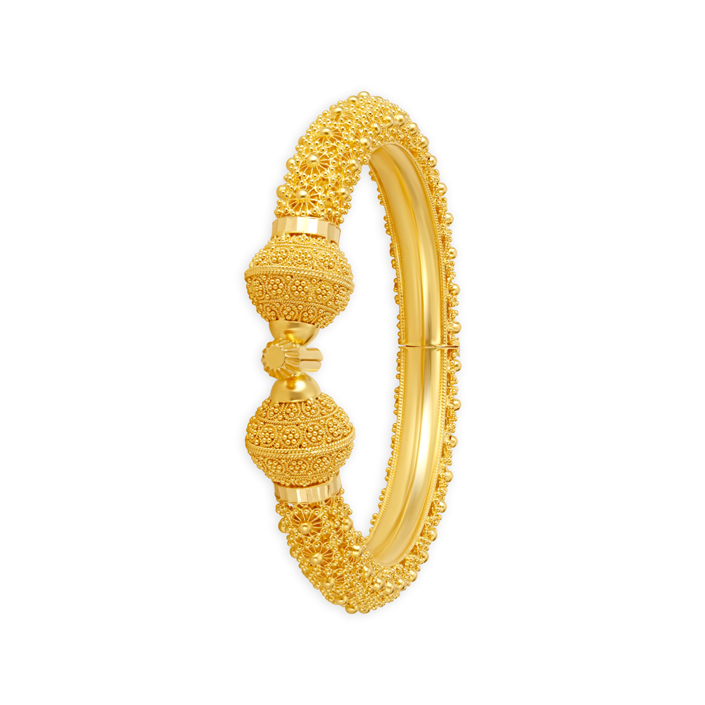 

Elaborate 22 Karat Yellow Gold Beaded Wheel Bangle