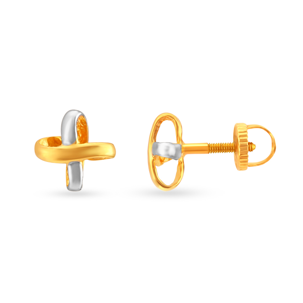 

X shaped Gold Stud Earrings for Kids