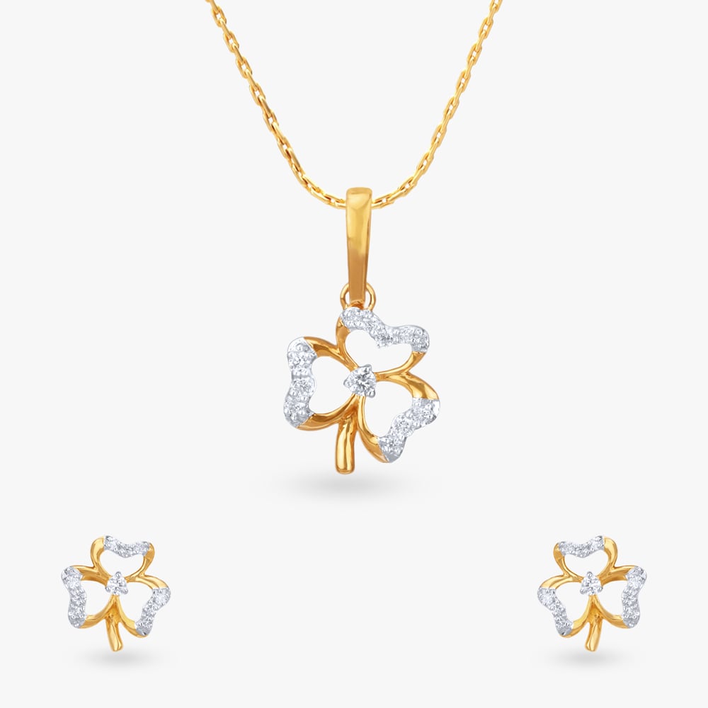 

Lucky Clover Diamond Pendant and Earrings set for Kids