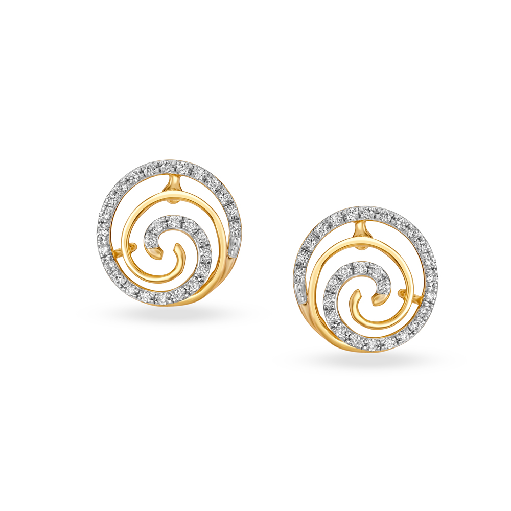 

Artistic Spiral Gold and Diamond Stud Earrings