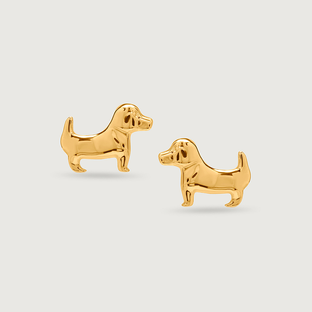 Whimsical Woof 18KT Gold Stud Earrings