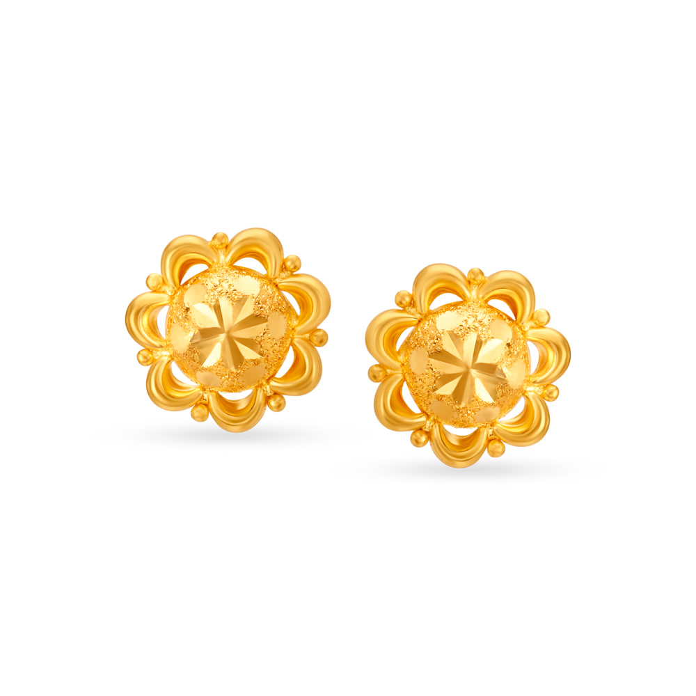 Rich Yellow Gold Glossy Floral Studs