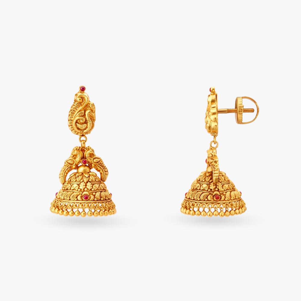 

Peacock Gold Jhumka Earrings