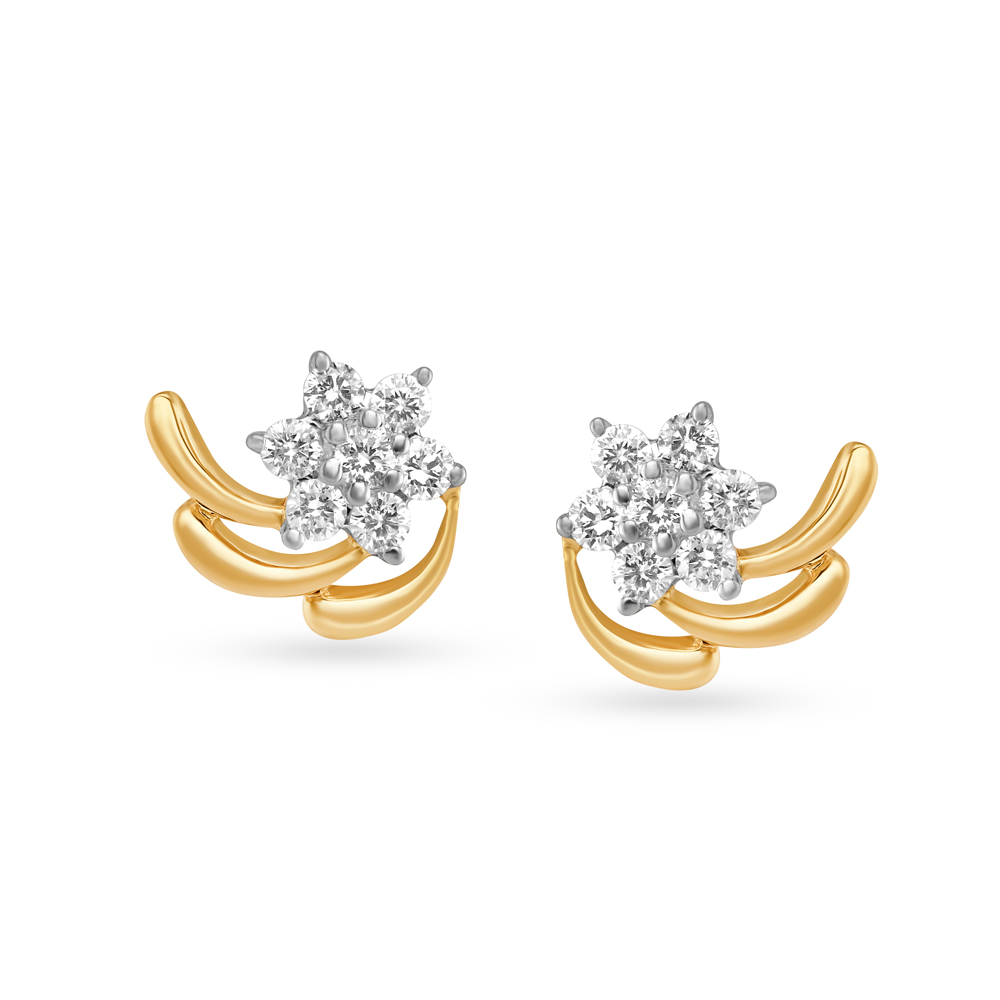 Amorous 18 Karat Yellow Gold And Diamond Floral Stud Earrings