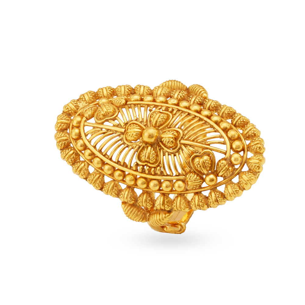 

Floral Yellow Gold Boat Finger Ring