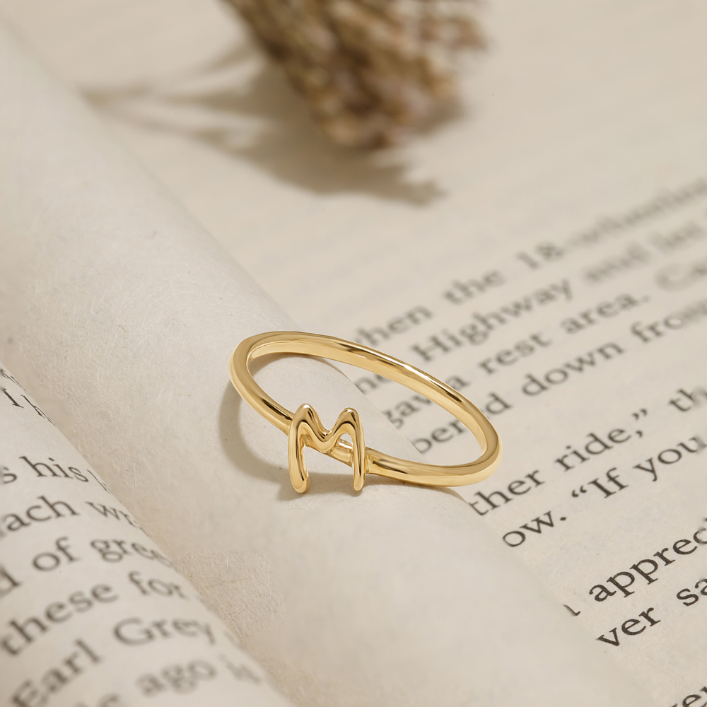Letter D 14KT Yellow Gold Initial Ring